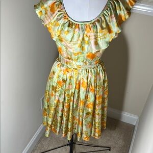 Floral Ruffle Dress in Green and Orange